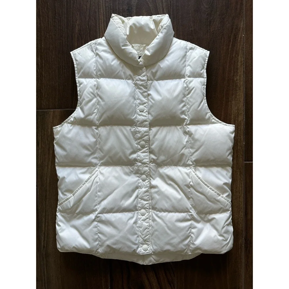 Lands End SM (6-8) Womens Goose Down Puffer Vest Cream Ivory Feather Fill Preppy